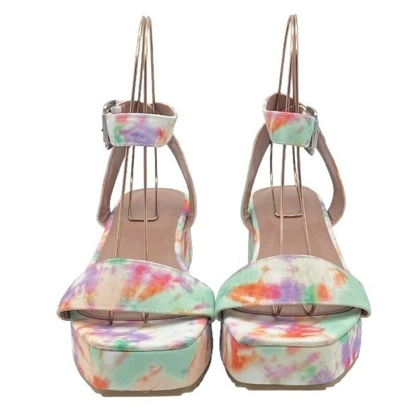 NWT ASOS Tatiana Flatform Ankle Wrap Sandals Bright Pastel Cloud Tie Dye Size 10 - Picture 9 of 16